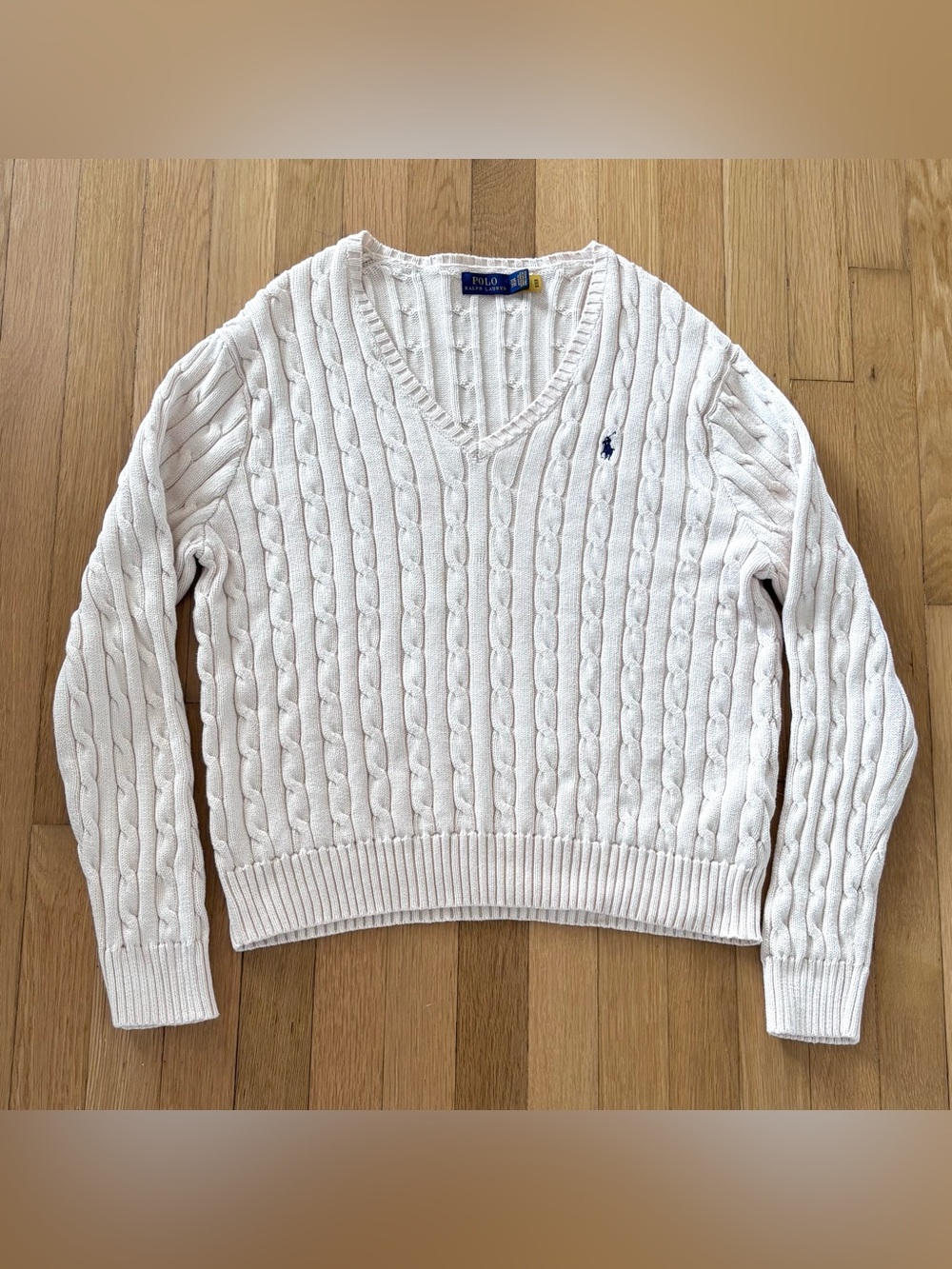 Polo Ralph Lauren Cable Knit V-Neck Sweater White Cotton Women's Size XXL 2XL